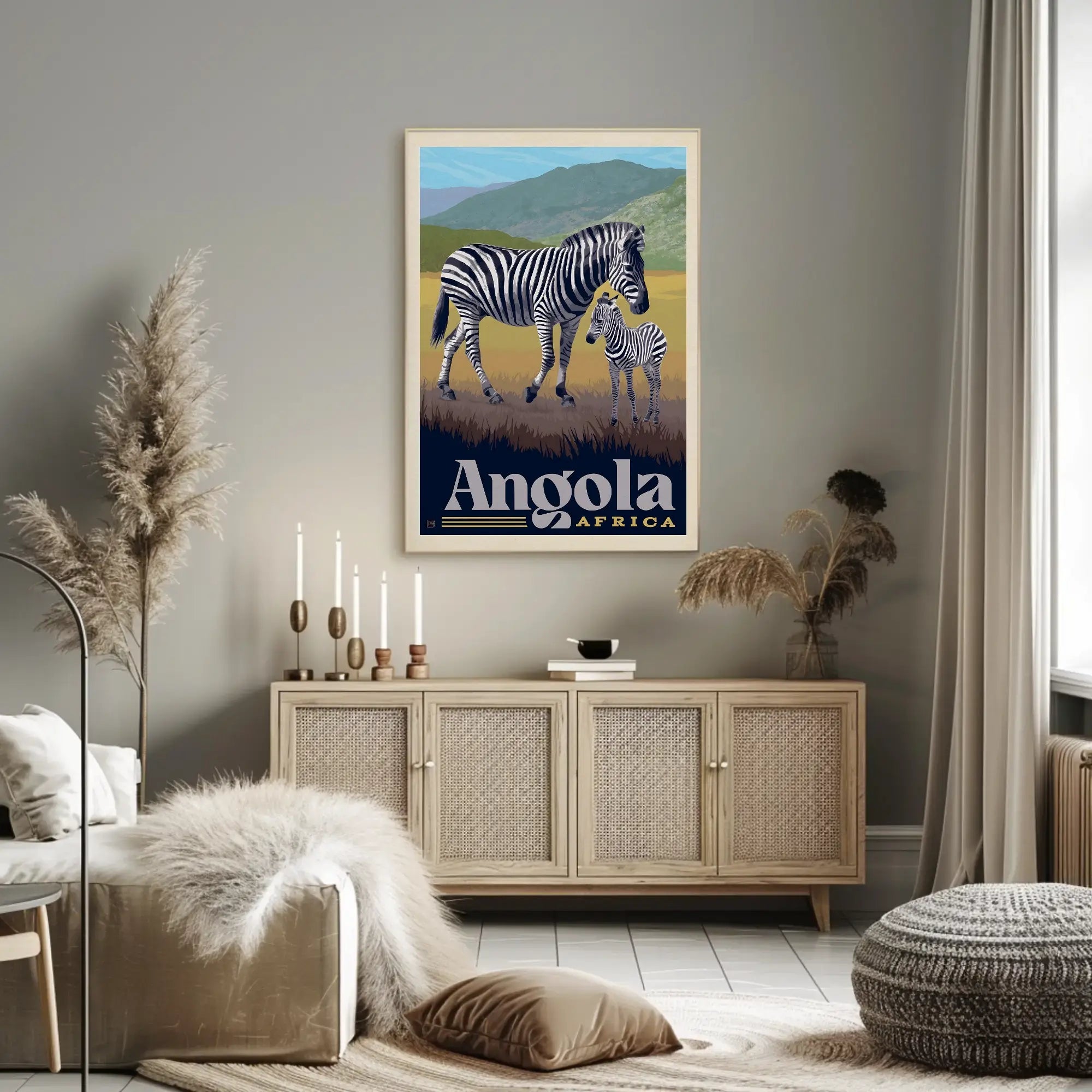 Zebras in Angola Vintage Travel Poster PosterGoat