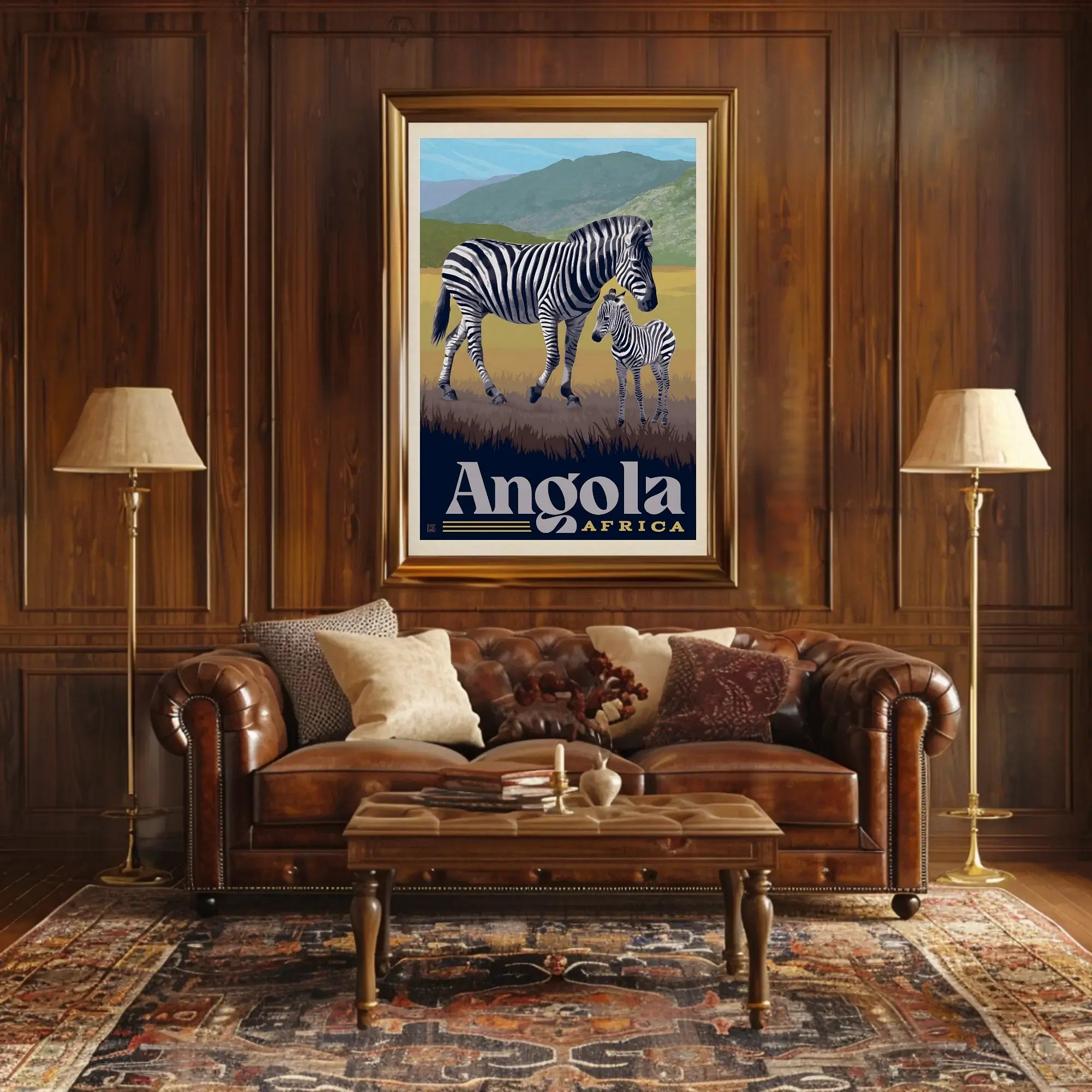 Zebras in Angola Vintage Travel Poster PosterGoat