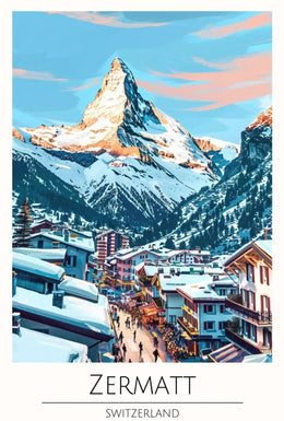 Zermatt Alpine Sunrise Vintage Travel Poster PosterGoat
