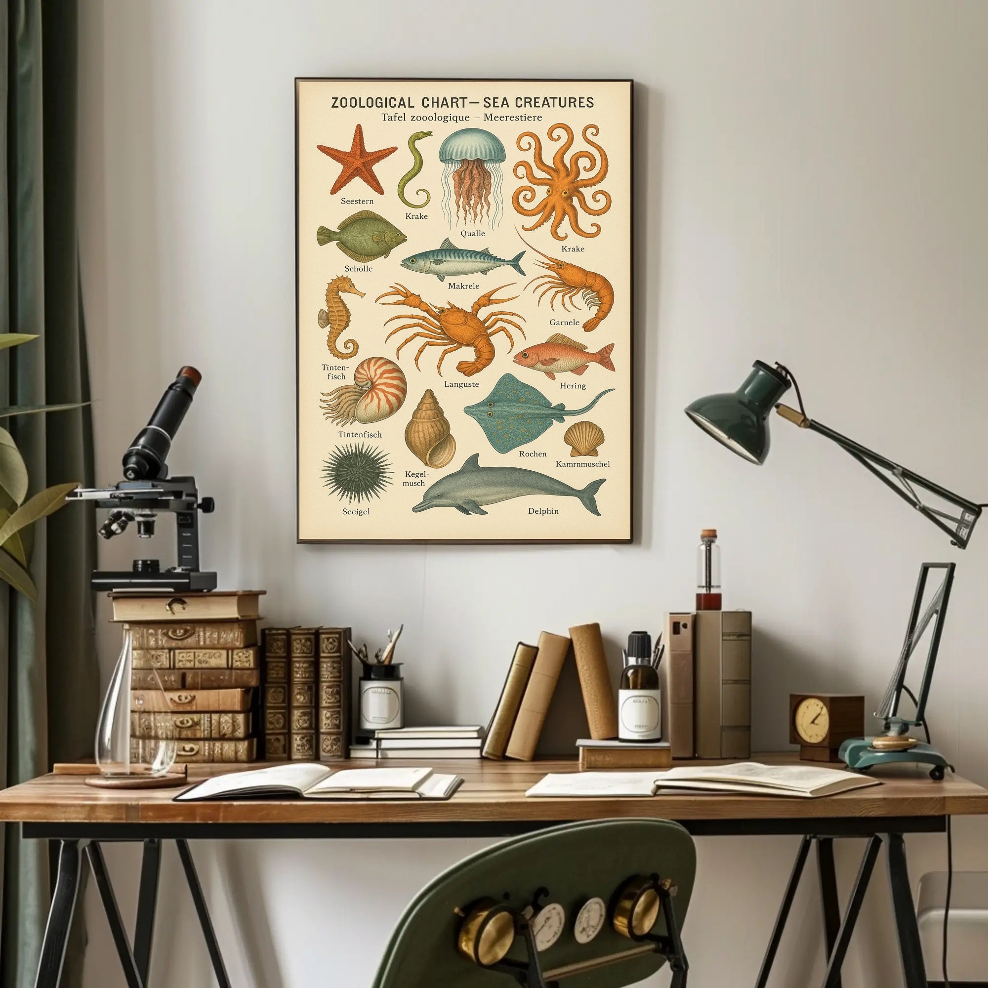 Zoological Chart of Vintage Sea Life Educational Poster PosterGoat