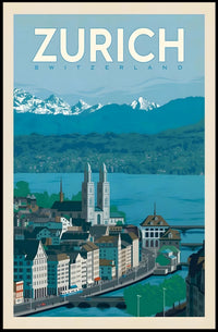 Zurich’s Iconic Landscapes Retro Travel Art Poster PosterGoat