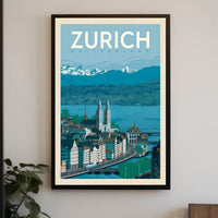 Zurich’s Iconic Landscapes Retro Travel Art Poster PosterGoat