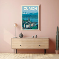 Zurich’s Iconic Landscapes Retro Travel Art Poster PosterGoat