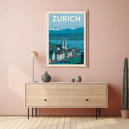Zurich’s Iconic Landscapes Retro Travel Art Poster PosterGoat