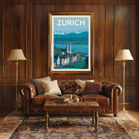 Zurich’s Iconic Landscapes Retro Travel Art Poster PosterGoat