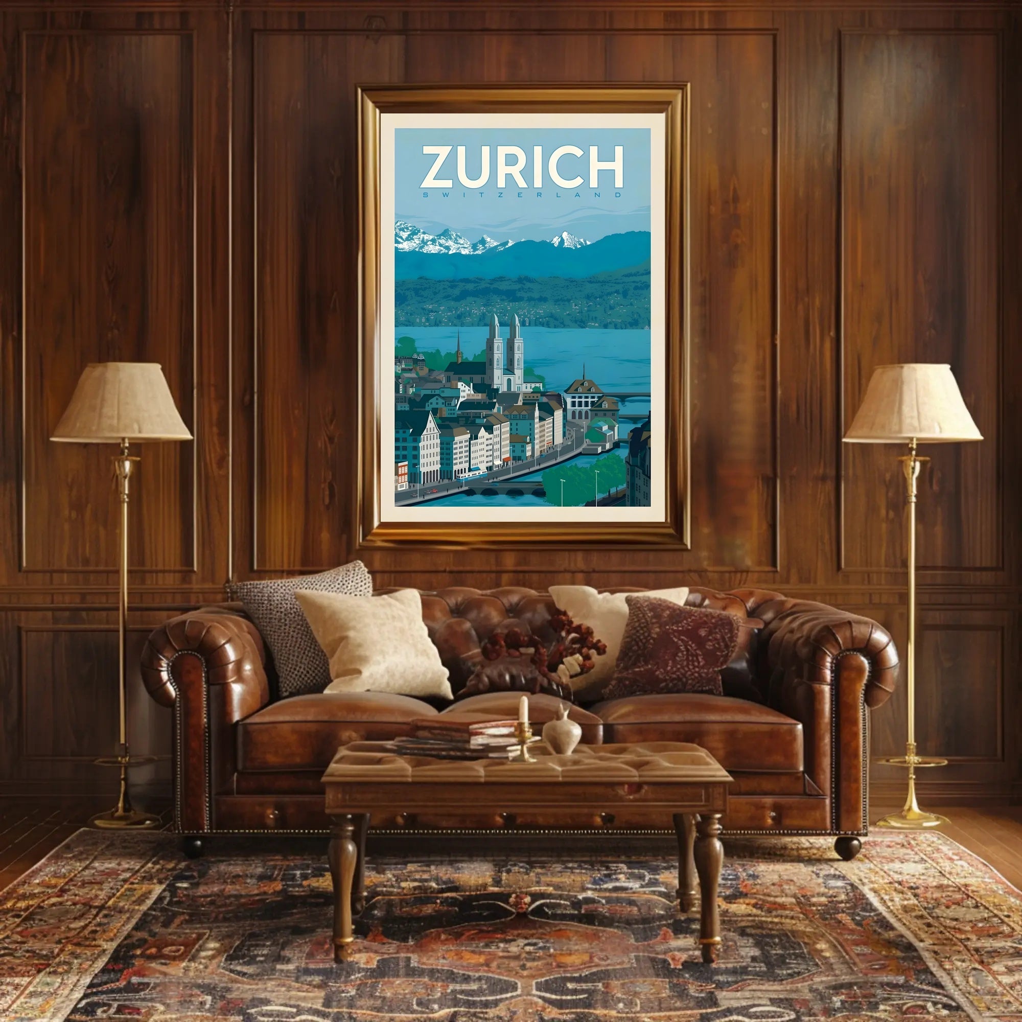 Zurich’s Iconic Landscapes Retro Travel Art Poster PosterGoat