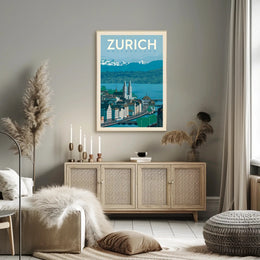 Zurich’s Iconic Landscapes Retro Travel Art Poster PosterGoat