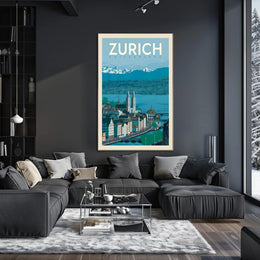 Zurich’s Iconic Landscapes Retro Travel Art Poster PosterGoat