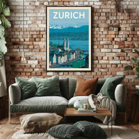 Zurich’s Iconic Landscapes Retro Travel Art Poster PosterGoat