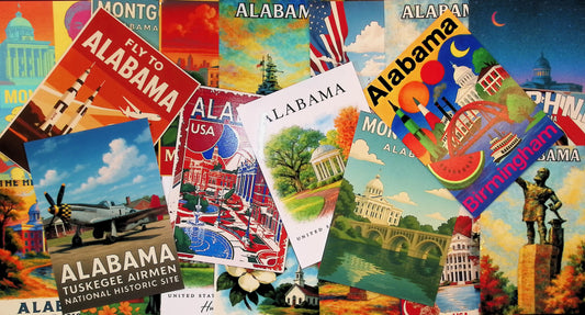 Colorful assortment of Alabama Travel Photos Wall Art Decor Bundle Collection Pack of 20 for elegant home decor.