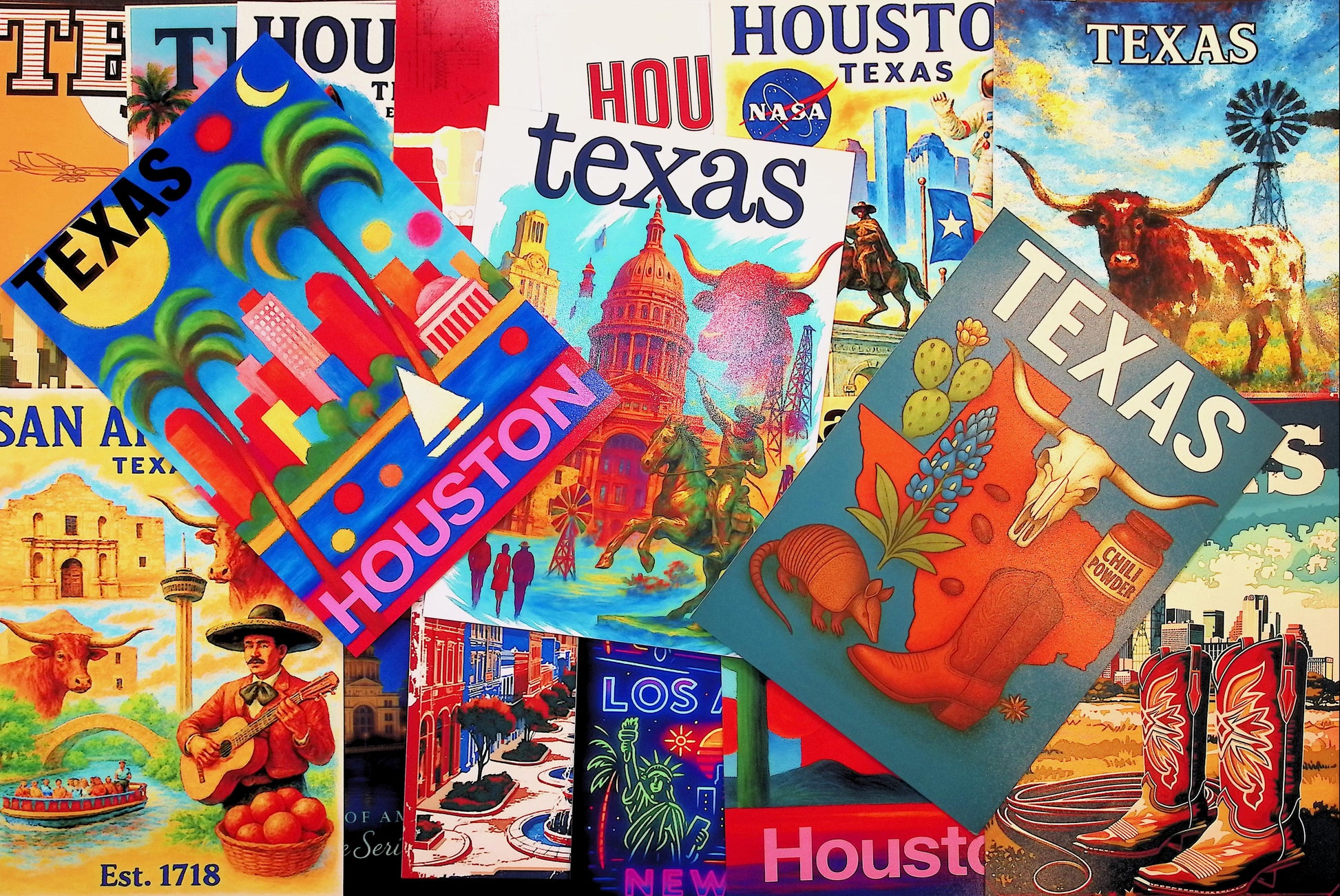 Vibrant Texas-themed wall art showcasing landmarks in the Ohio Travel Photos Wall Art Decor Bundle Pack of 20.