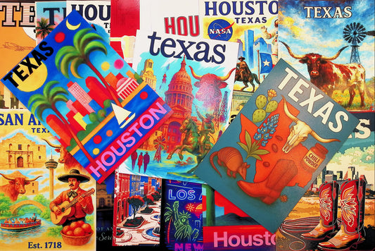 Vibrant Texas-themed wall art showcasing landmarks in the Ohio Travel Photos Wall Art Decor Bundle Pack of 20.