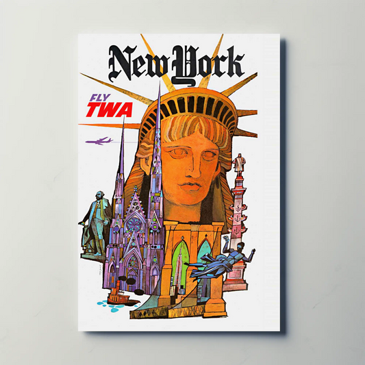 1960s “New York - Fly TWA” Vintage Style Air Travel Poster