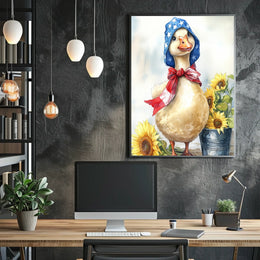 Chubby Goose In Star Spangled Bonnet With Sunflowers Poster