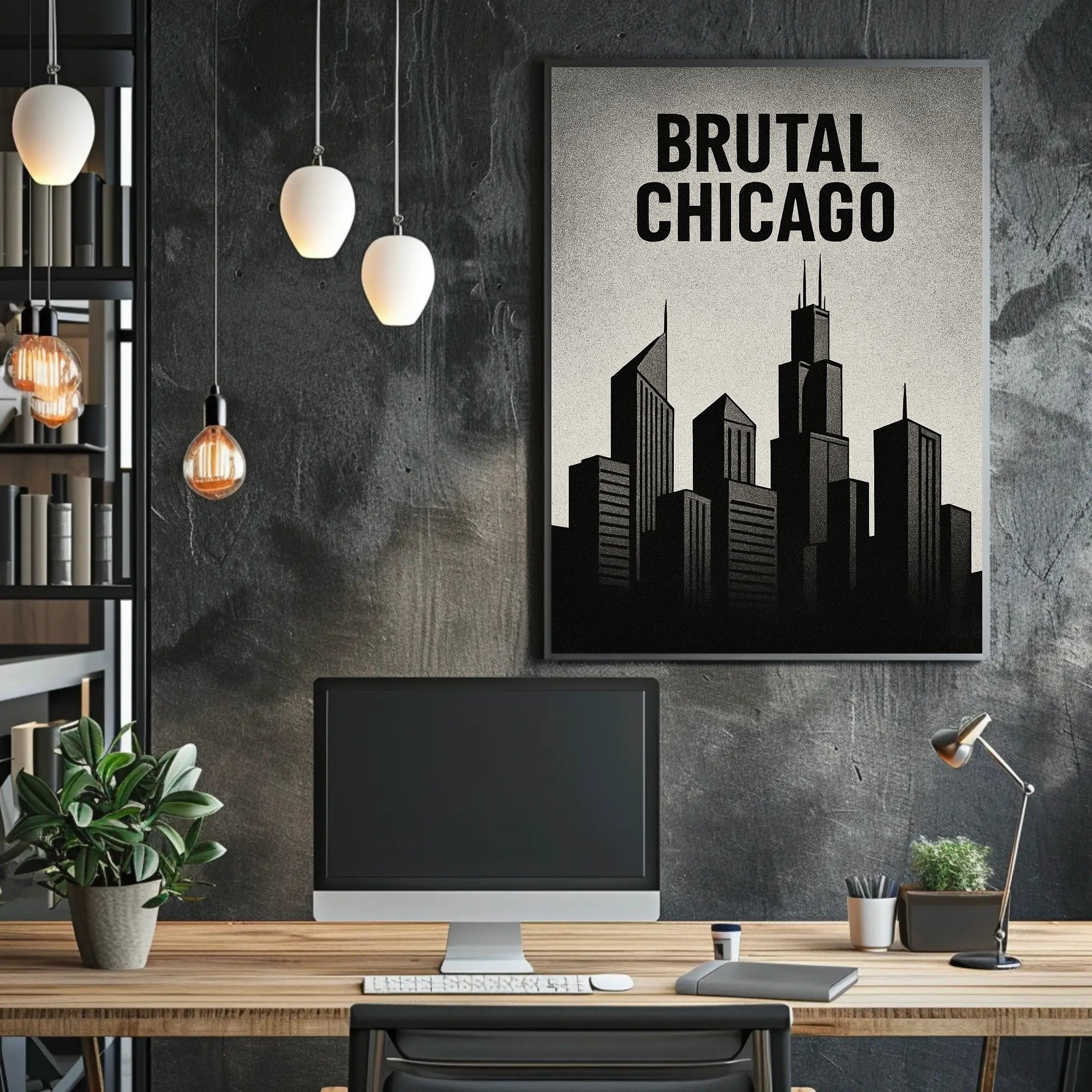 Bold Black-and-White Chicago Skyline Urban or Cityscape Poster