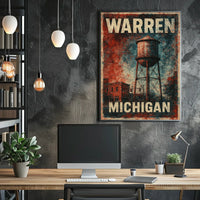 Warren Michigan Vintage Water Tower Steampunk Folk Poster