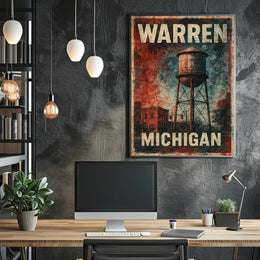 Warren Michigan Vintage Water Tower Steampunk Folk Poster