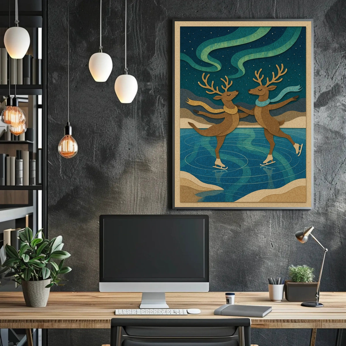 Whimsical Reindeer Ice Skating Fantasy or Mythology Poster