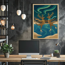 Whimsical Reindeer Ice Skating Fantasy or Mythology Poster