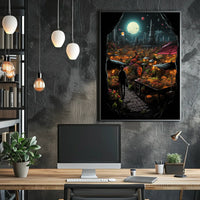 Moonlit Market In A Futuristic City Poster