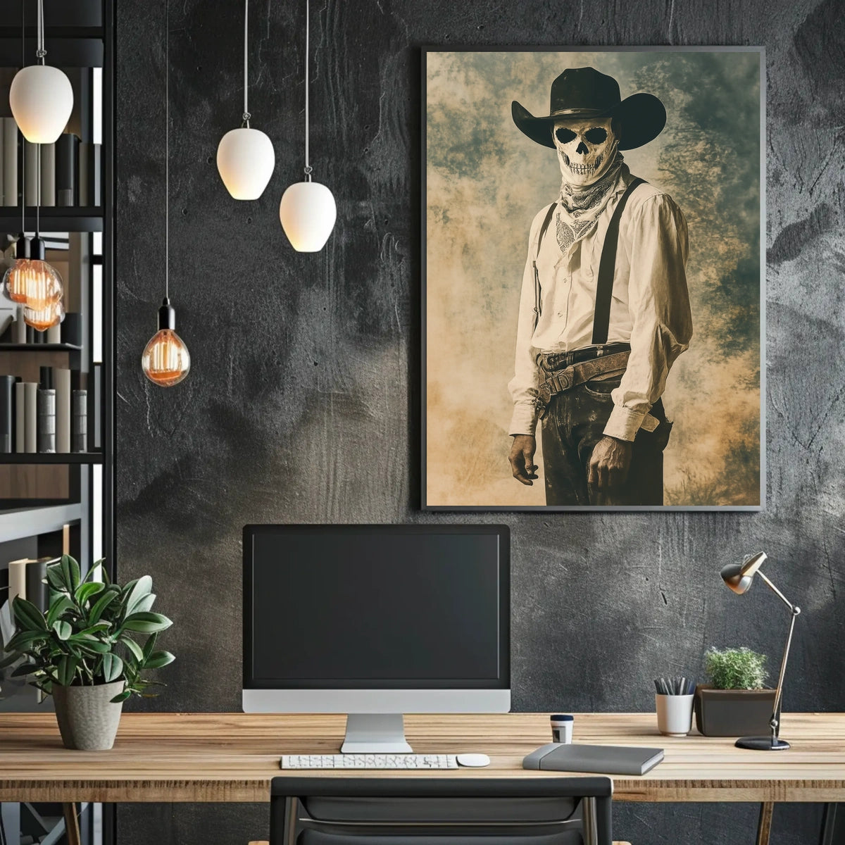 Cowboy Skull Mask Vintage Eerie Western Poster