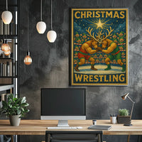 Christmas Wrestling Reindeer: A Whimsical Sports Poster