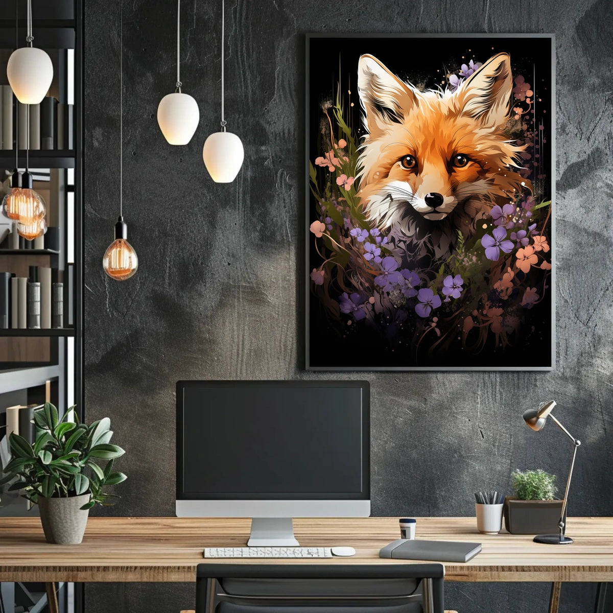 Fox Portrait with Vibrant Floral Surroundings