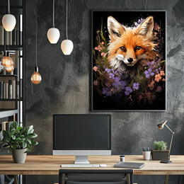 Fox Portrait with Vibrant Floral Surroundings