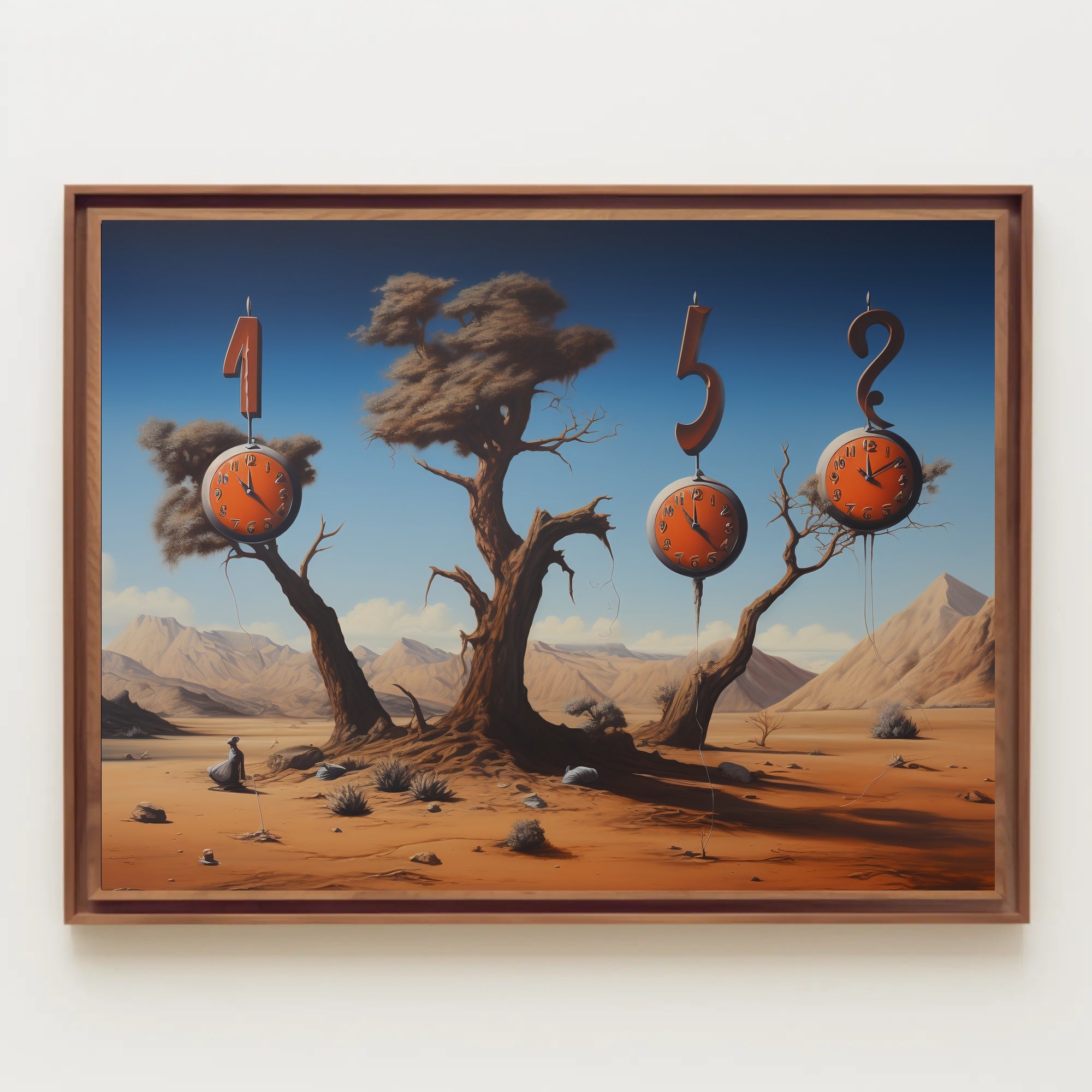 Surreal Desert Clockscape: Abstract or Artistic Poster
