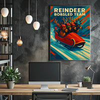 Reindeer Bobsled Team Poster