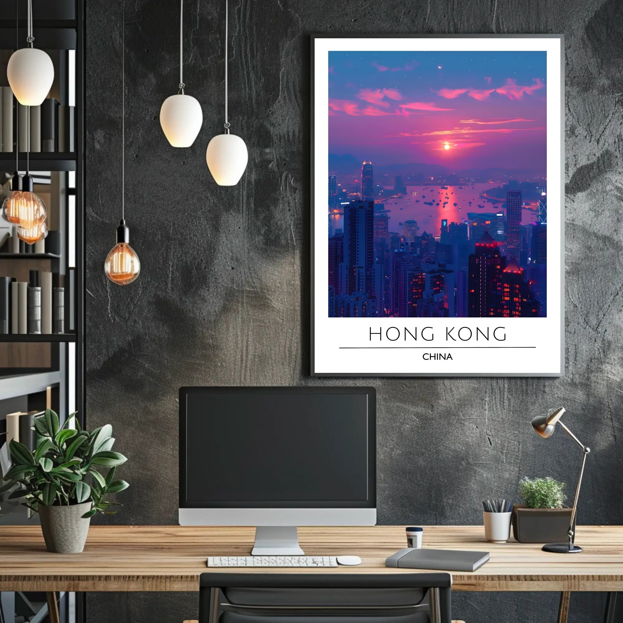 Vibrant Hong Kong Sunset Cityscape Urban Poster