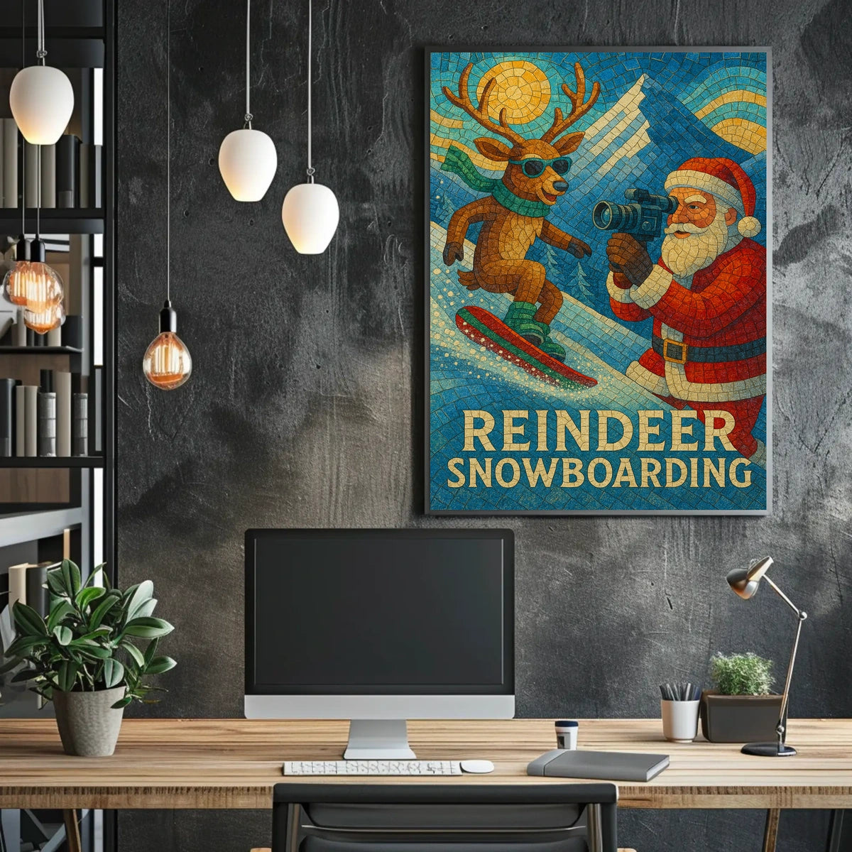Reindeer Snowboarding Adventure Poster