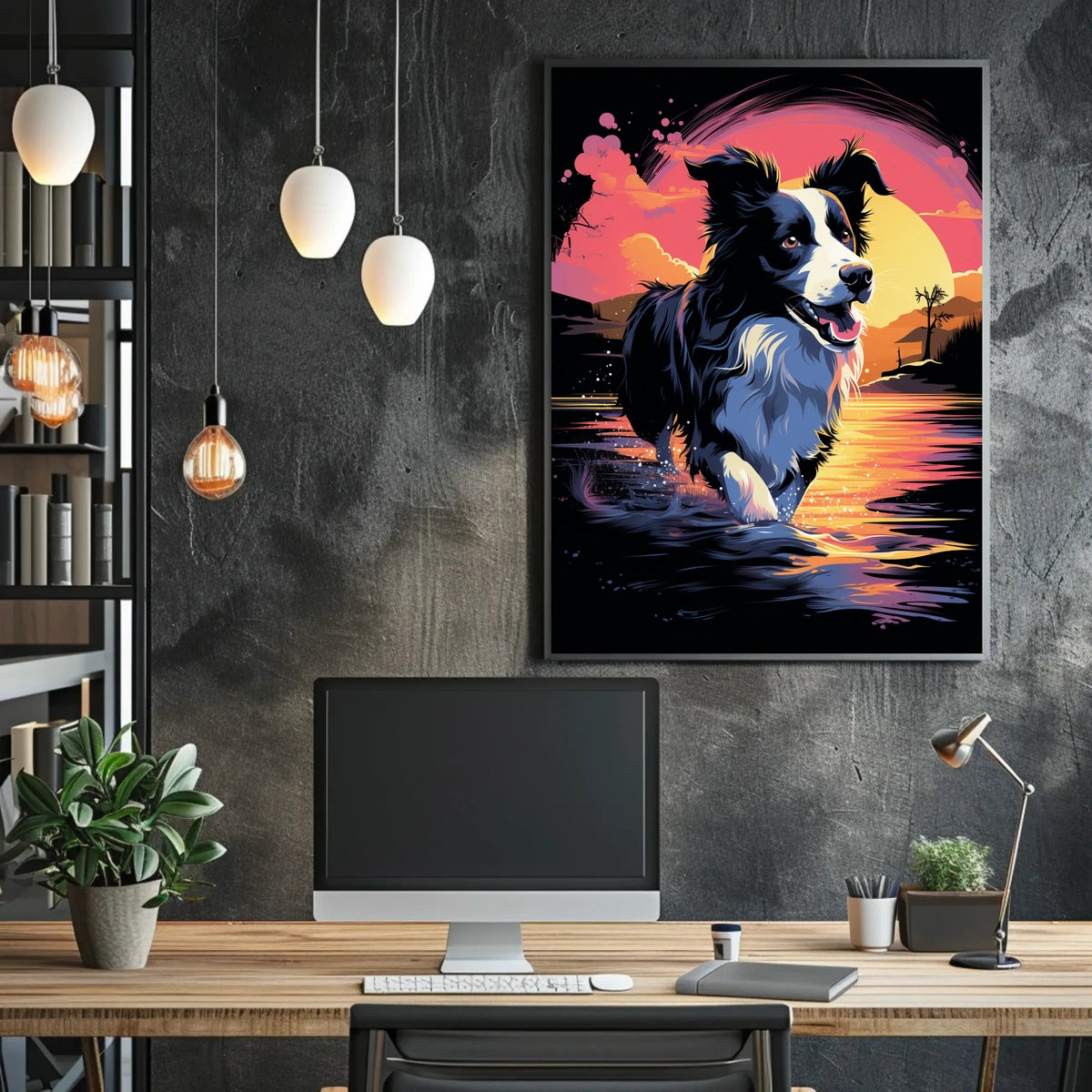 Fetching Border Collie Scenic Sunrise Dog Breed Poster