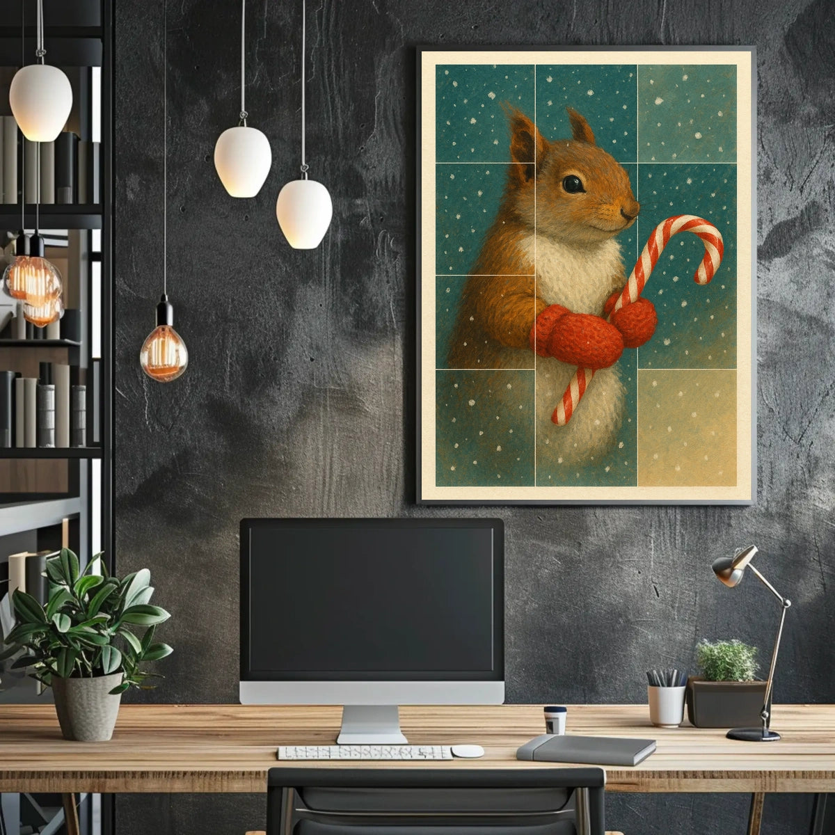 Winter Squirrel With Candy Cane Poster