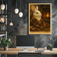 Cozy Rabbit By The Fireplace Poster