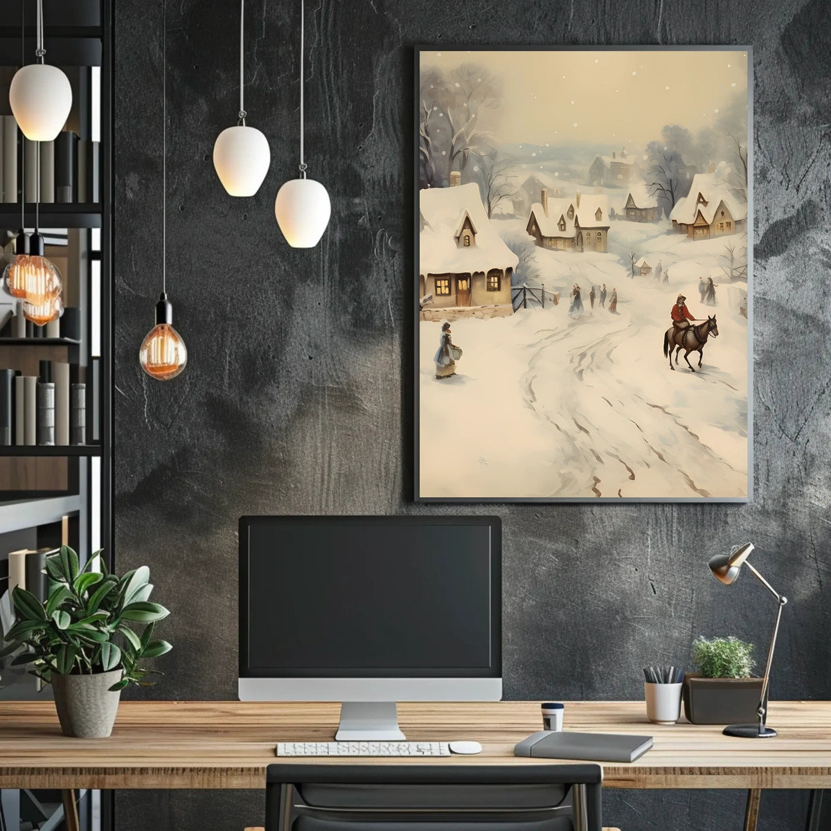 Winter Village Scene Poster