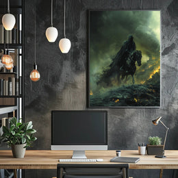 Dark Rider in Apocalyptic Scene Fantasy or Mythology Poster PosterGoat