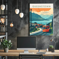 Queenstown Mountains and Tram Travel Poster