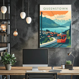Queenstown Mountains and Tram Travel Poster