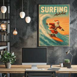 Santa Surfing Retro Christmas Holiday Poster