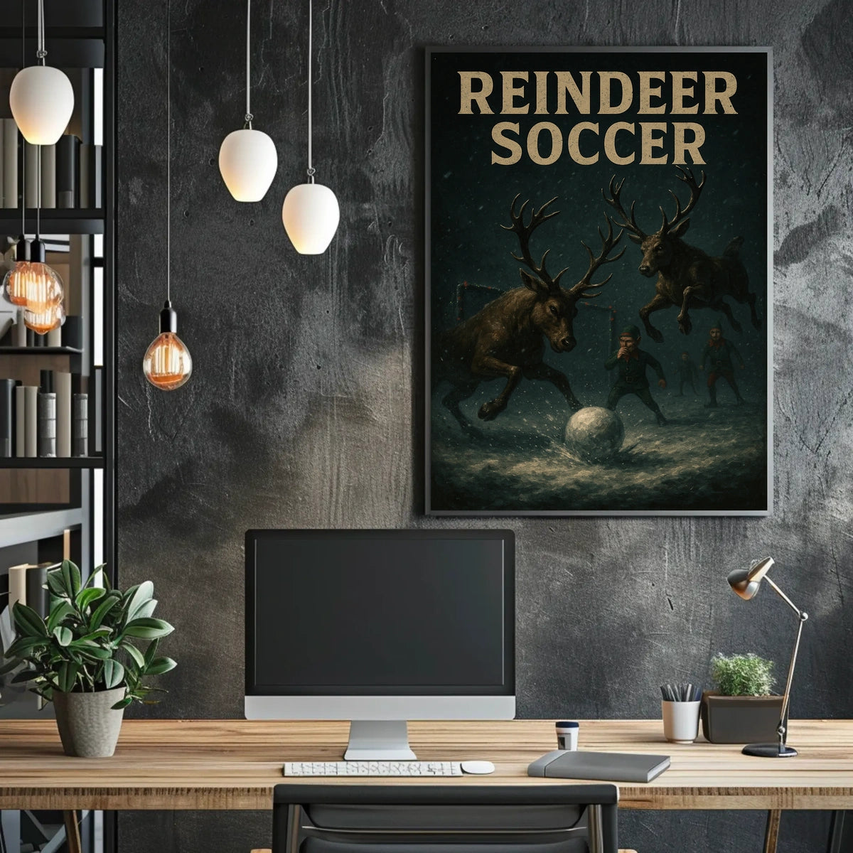 REINDEER SOCCER: Whimsical Holiday Fantasy Poster Art