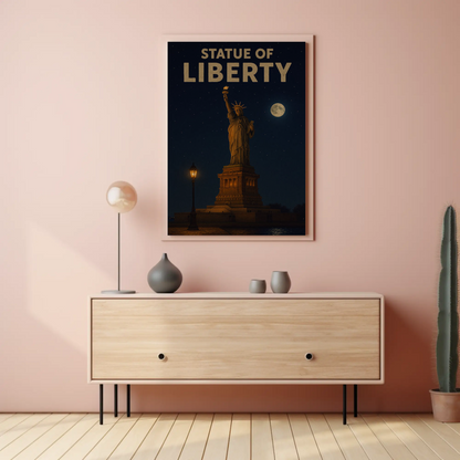 Statue of Liberty Moonlit Night Travel Poster