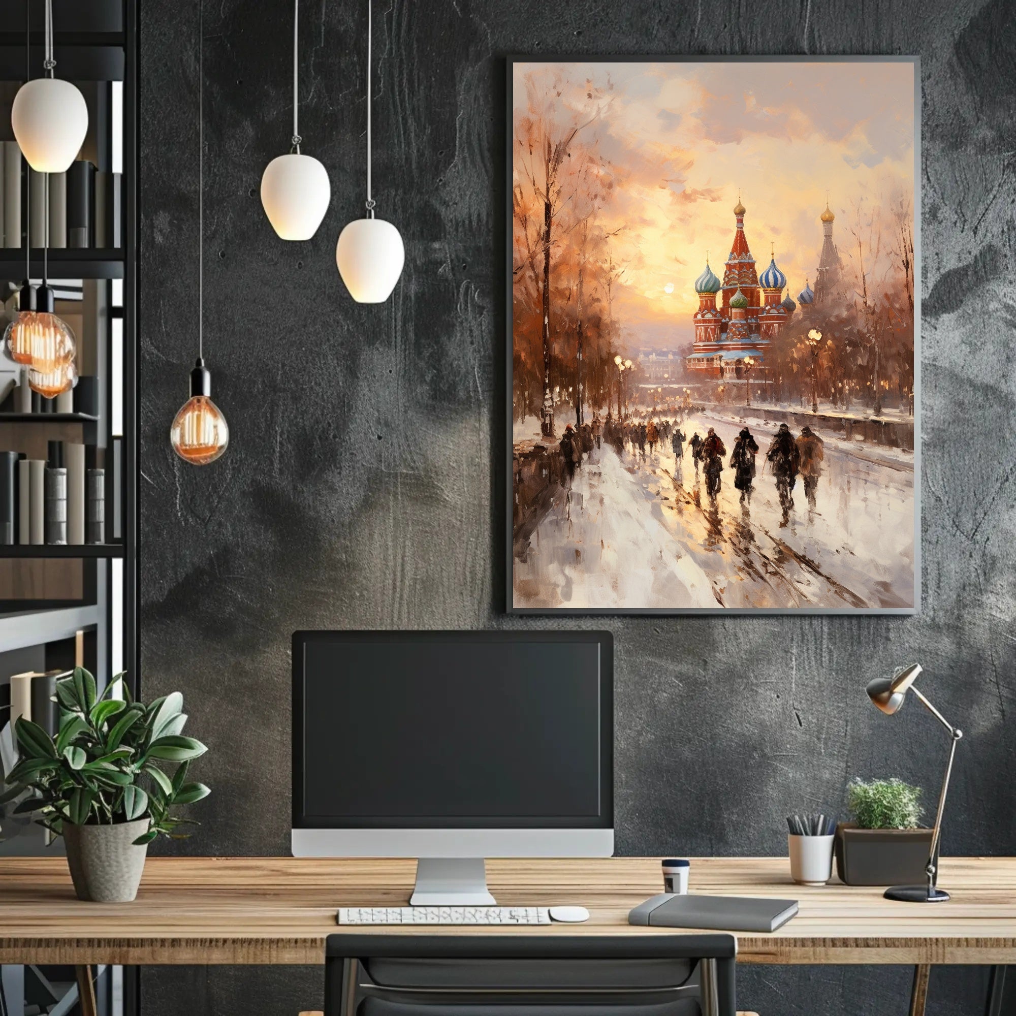 Winter Stroll By St. BasilS Cathedral Poster