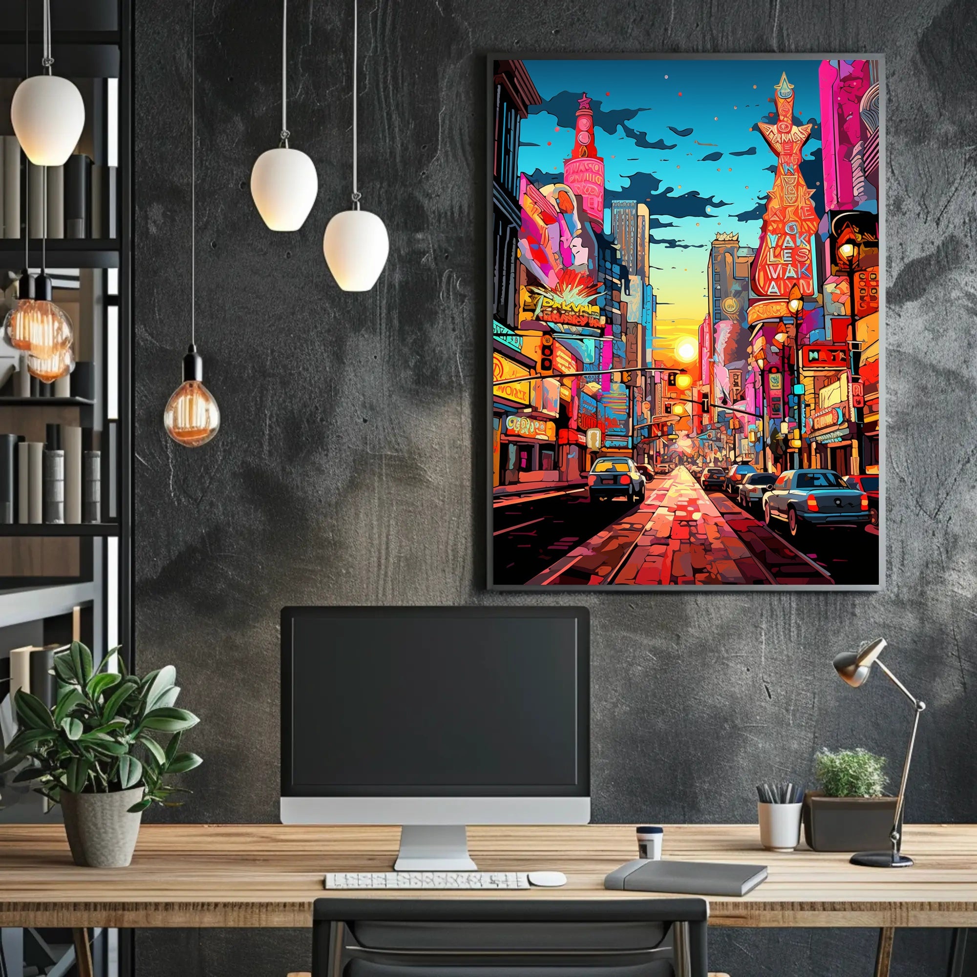 Neon Cityscape At Dusk Poster