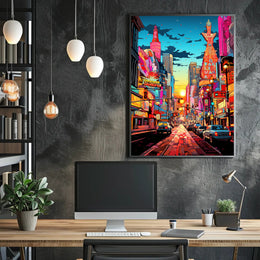 Neon Cityscape At Dusk Poster