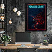 Amalfi Coast Neon Nightscape Poster