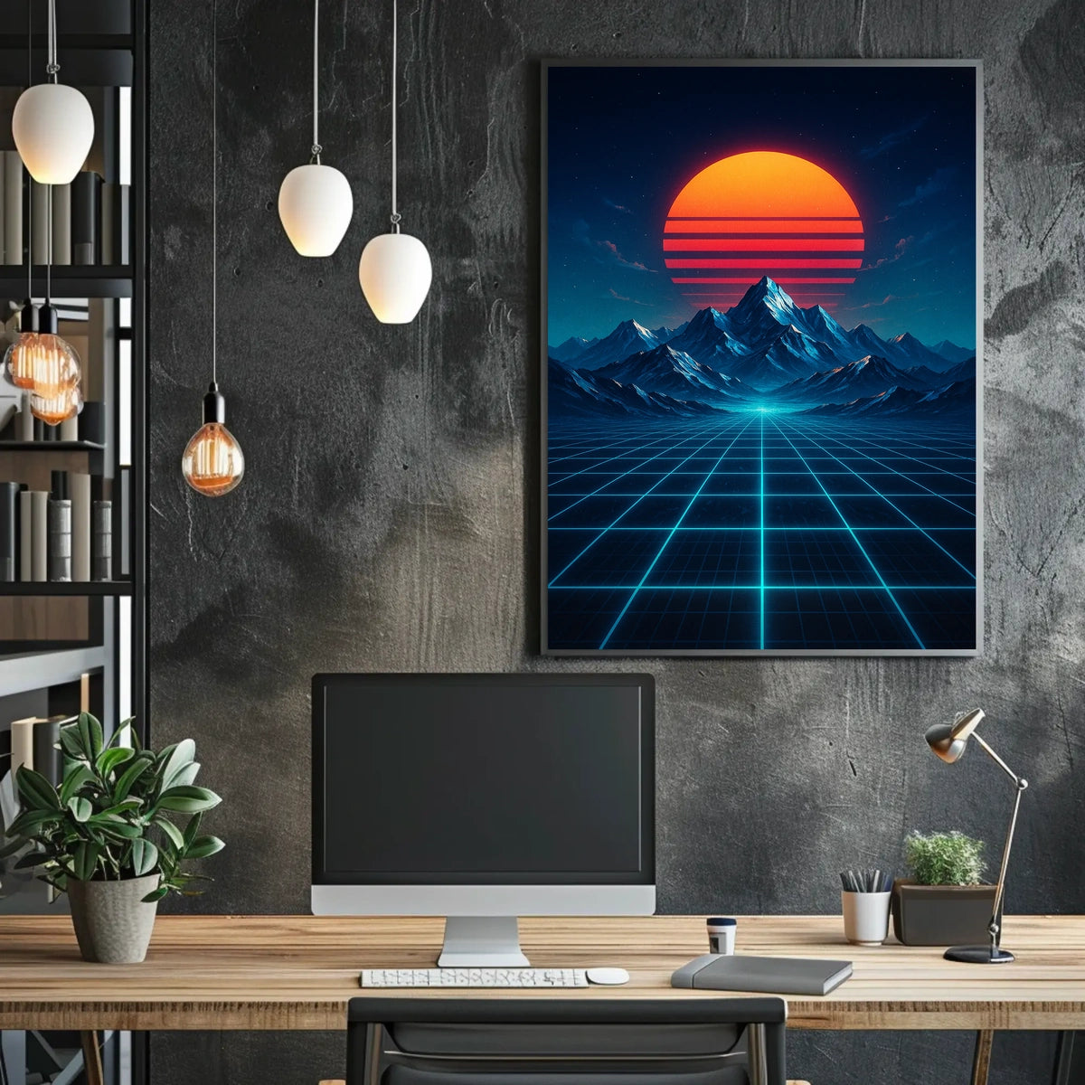 Retro-Futuristic Synthwave Landscape Art Poster Futuristic Sci-Fi Poster