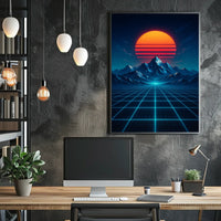 Retro-Futuristic Synthwave Landscape Art Poster Futuristic Sci-Fi Poster