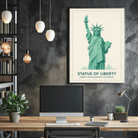 Statue of Liberty Teal Minimalist Artistic Poster PosterGoat