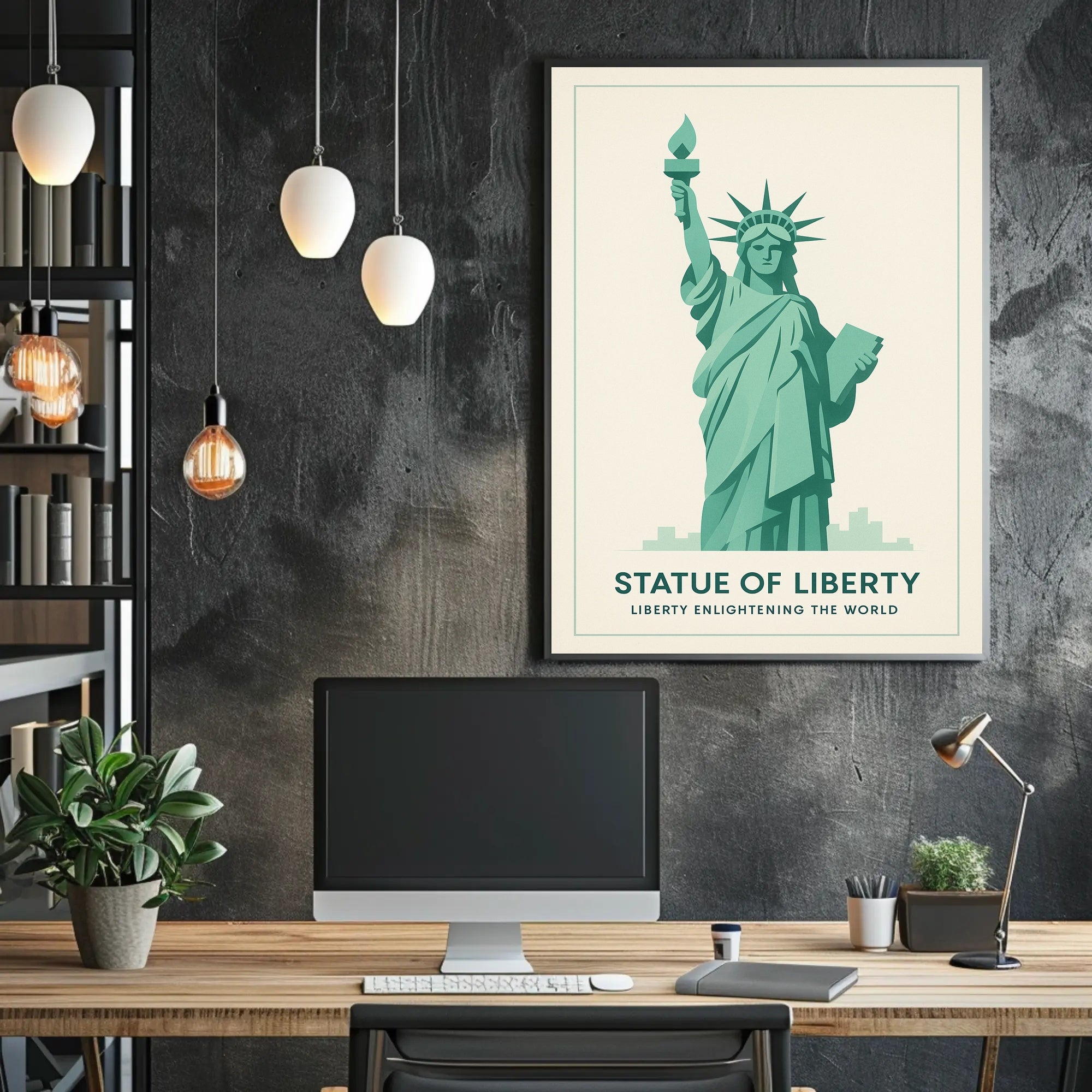 Statue of Liberty Teal Minimalist Artistic Poster PosterGoat